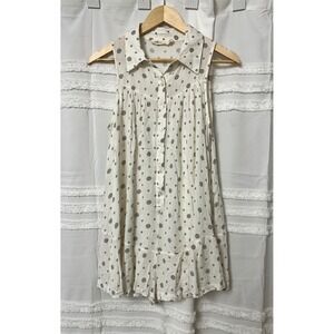 Millibon‎ USA Sleeveless Button Down Romper Ivory Geometric Cottagecore Size M